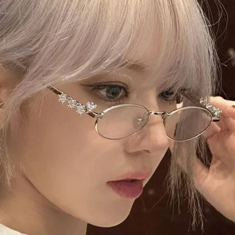 Овальные очки в металлической оправе со стразами женские стиле панк ретро