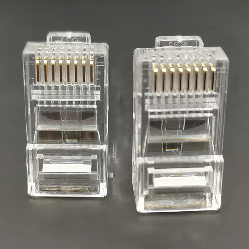 Фото Позолоченный сетевой кристаллический разъем RJ45, 8-жильный, для сетевого кабеля Super 5-класса, неэкранированный, с круглыми отверстиями 8P8C. №2