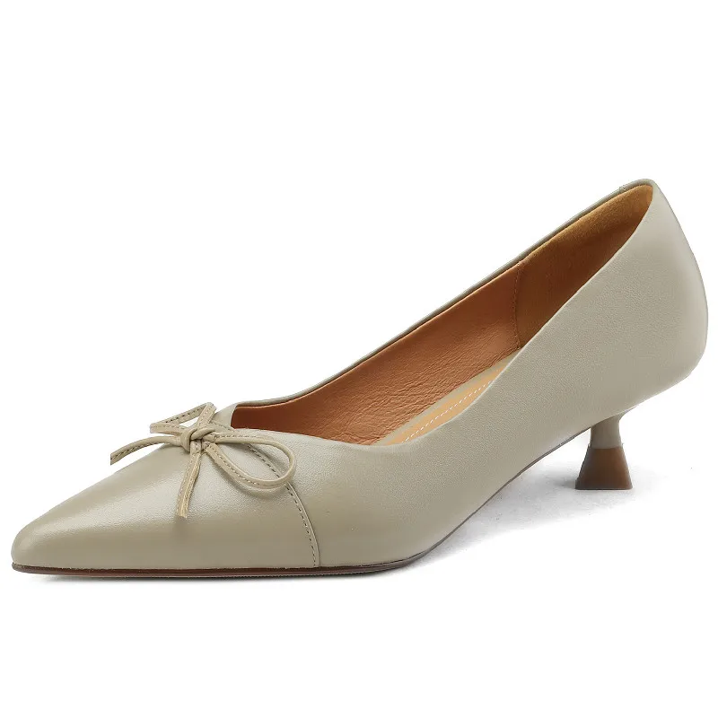 

Dilalula Elegant Women Pumps Spring Summer Party Prom Wedding Butterfly Knot Pointed Toe Thin Heels Genuine Leather Shoes Woman