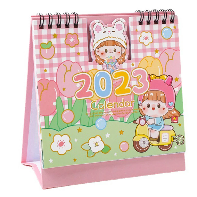 

2023 мультяшный креативный маленький настольный календарь 17 листов милая девушка вогнутая выпуклая настольная декорация заметки календарь ...