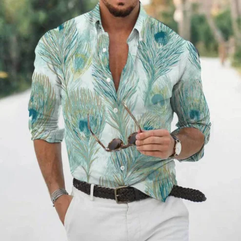 

Autumn Beach Shirts For Men 3D Hawaii Long Sleeve Flower Social Shirt V-neck Oversized Tops Tees Shirt Homme Autumn Clothing
