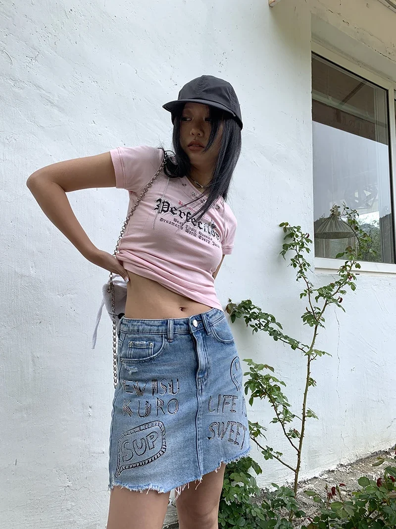 E-girl Y2k эстетичные топы Харадзюку кавайная розовая футболка гранж буквенный принт