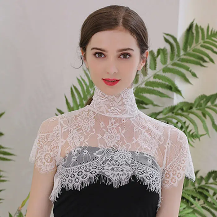 

Women Shirt Detachable Fake Collar White Black Lace Floral Half Shirt Blouse Fakse Collar Sweater Decoration Neckwear Fuax Cols