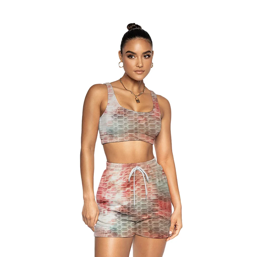 

Cutubly Shorts Pants Sets High Stretch Two Piece Set Tracksuit Sleeveless Crop Top And Short Leggings Suits Running Jogger Wear