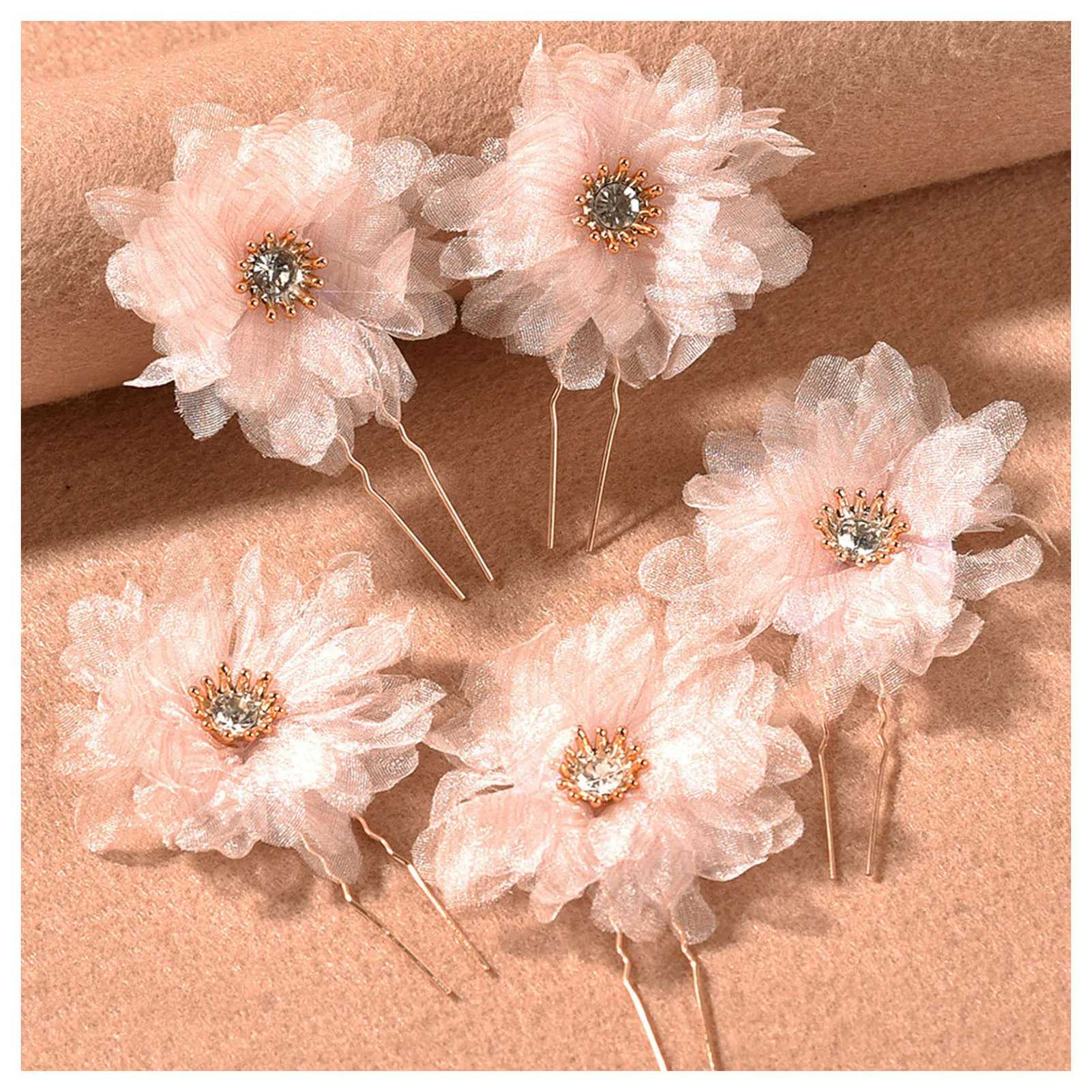 

5PCS Mesh Flower Hair Pins Bridal Hair Pins Rhinestones Wedding Hair Accessories for Thick Curly Hair Styling Decorative