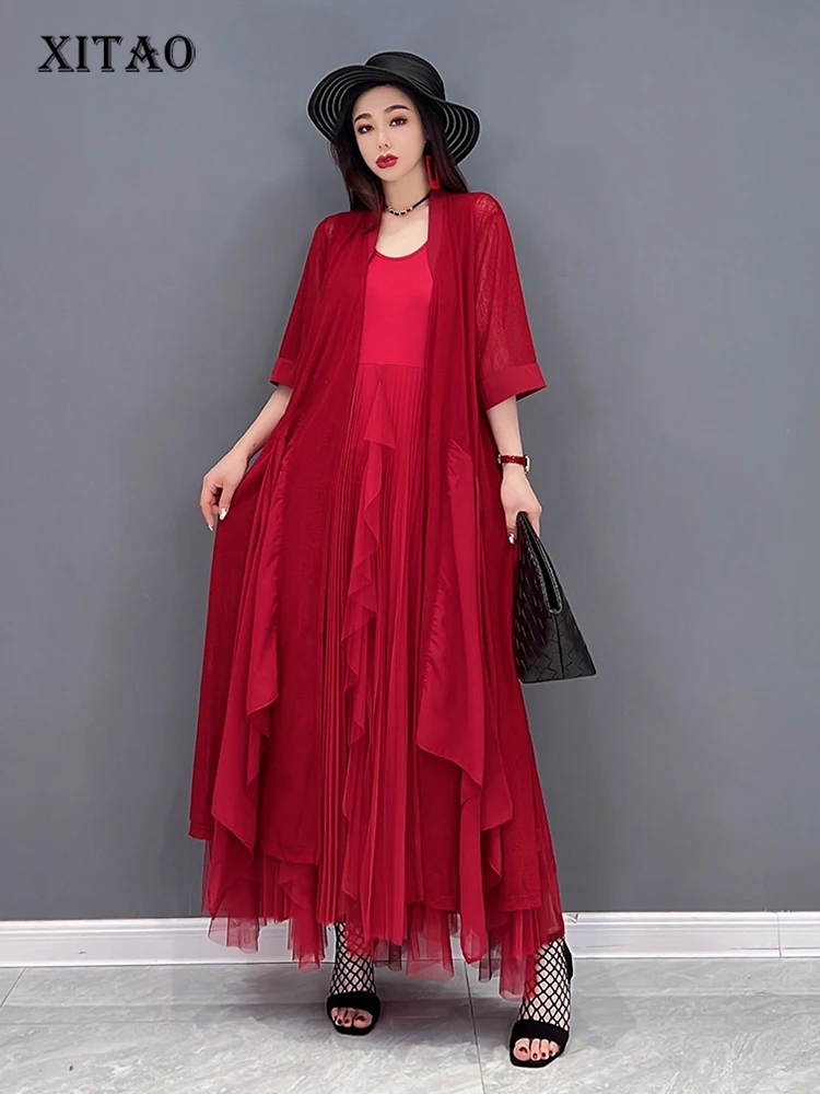 

XITAO Solid Irregular Dress Women Korea 2022 Summer New Arrival Personality Fashion Loose O-neck Half Sleeve Dress WLD7464