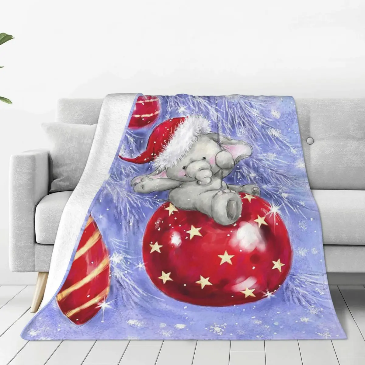 

Christmas Elephant Blanket Tree New Year Flannel Awesome Warm Throw Blanket for Home All Season