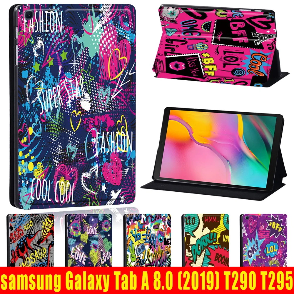 

Leather Stand Protective Case for Samsung Galaxy Tab A 8.0 (2019) T290 T295 Graffiti Art Drop Resistance Flip Tablet Cover Case