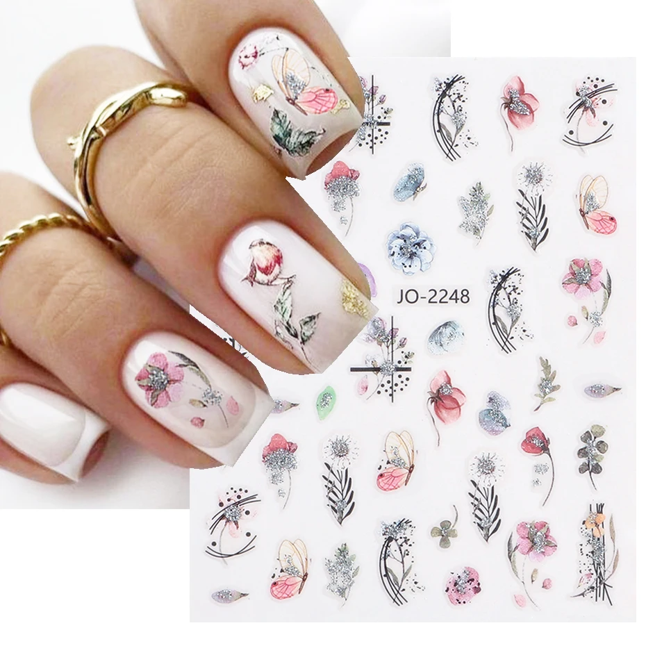 

3D стикер для ногтей Золотые Бронзовые цветы украшение листья Геометрическая линия блеск бабочка весна декор для ногтей гель лак для маникю...