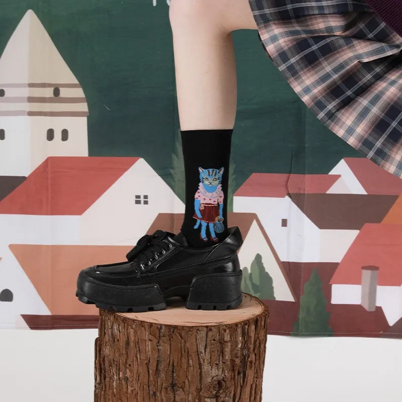 10 pairs of fine cotton women's socks Fairy tale animal tube socks Rabbit cat socks washed combed cotton women's socks