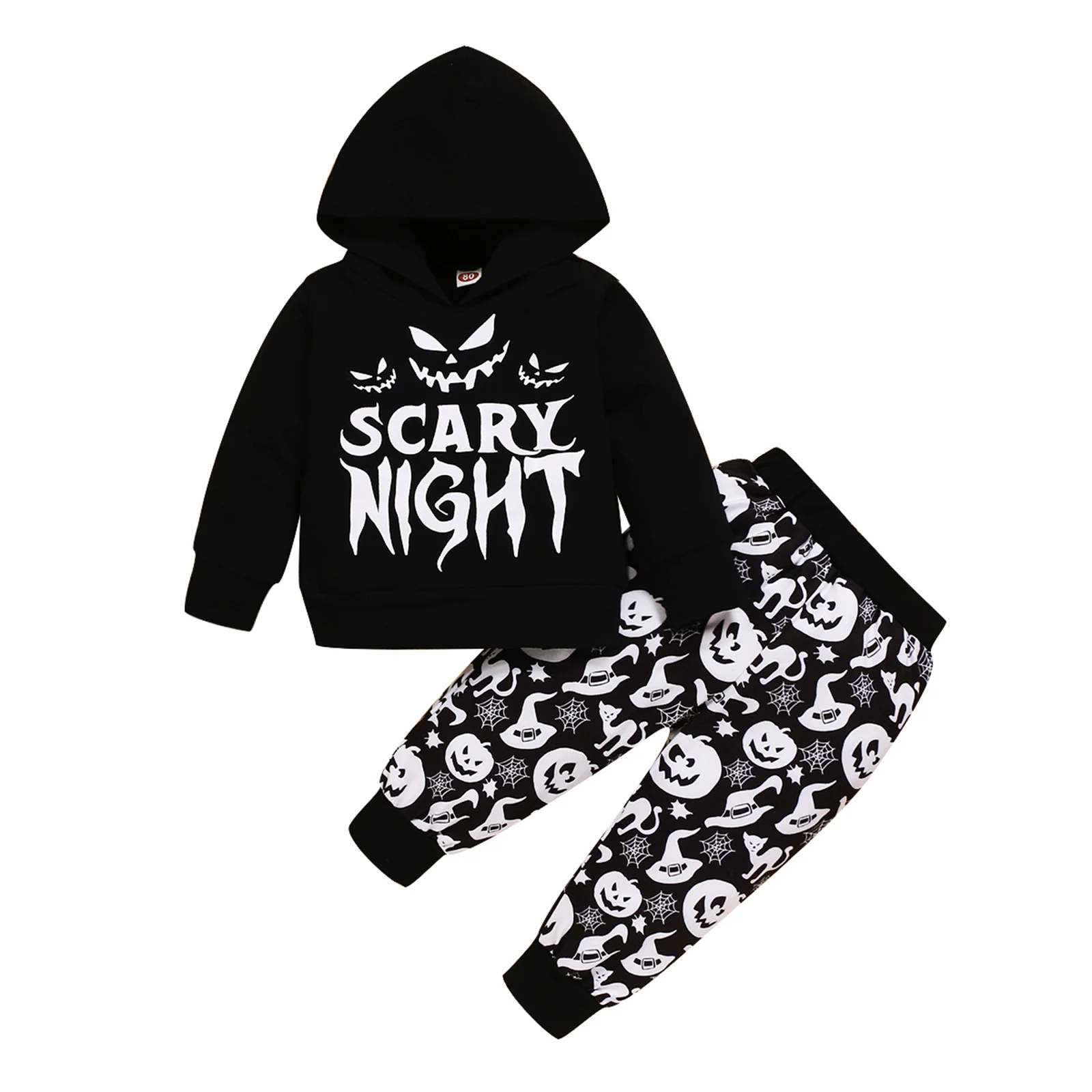 

Детский спортивный костюм на Хэллоуин, свитшот с длинным рукавом и капюшоном с надписью и штаны с принтом тыквы для мальчиков и девочек 1-4 ле...