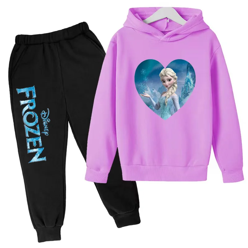 Детский милый костюм принцессы Эльзы из аниме фильма свитшот с принтом + брюки
