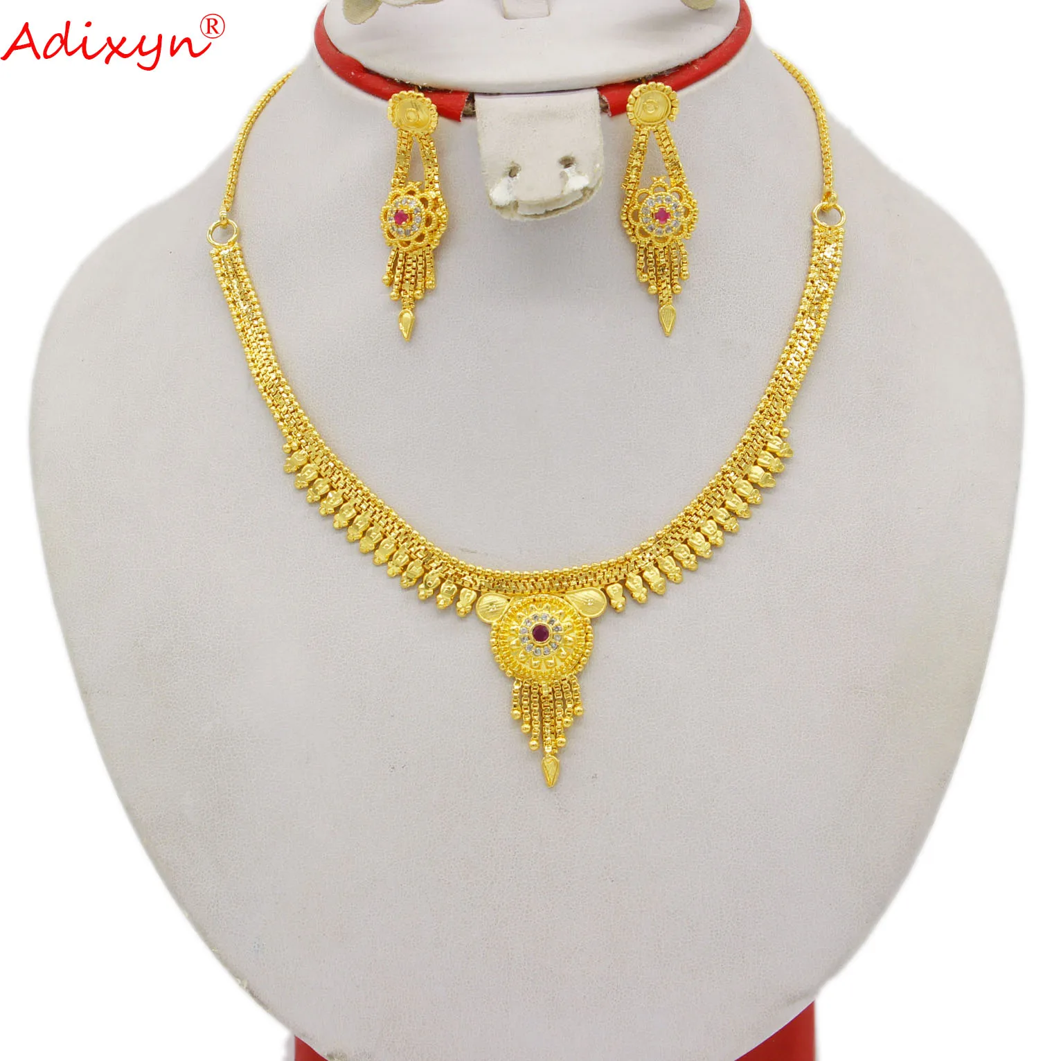 Adixyn 4 стиля этнические кисточки кристалл ожерелье/серьги 24k золото/медь Свадебный комплект ювелирных изделий индийские подарки для вечерин...