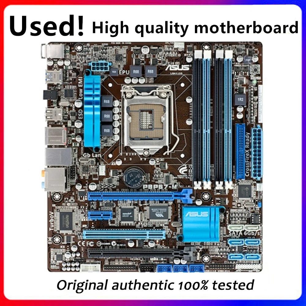 ASUS P8P67-M Компьютерная материнская плата LGA 1155 DDR3 Intel P67 P8P67 Настольная плата Б/У (без теплового экрана) on