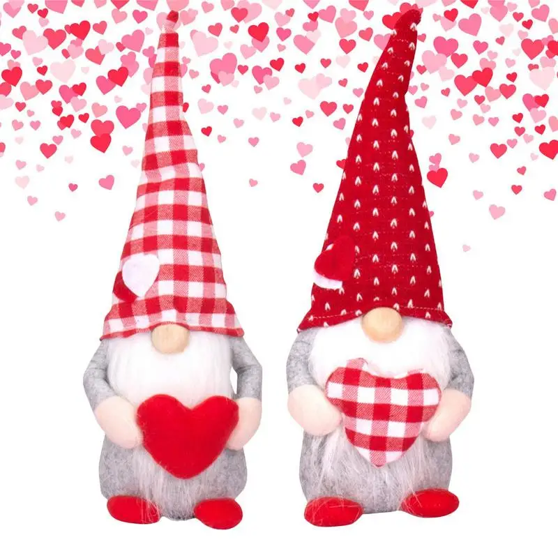 

Плюшевые гномы без лица на День святого Валентина, 2 шт., клетчатые безликие гномы, плюшевые украшения для стола, украшение для дома и помещений