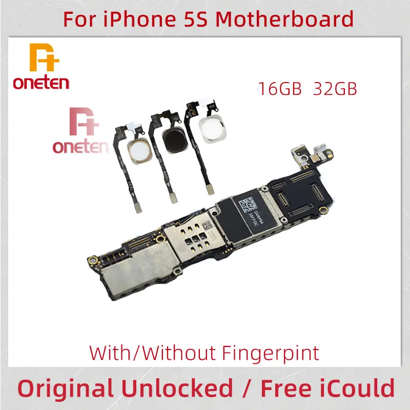 

Oneten Original Unlocked Motherboard for iPhone 5S 4inch With/Without Fingerpint Touch ID Logic Board 16GB 32GB Tested Good
