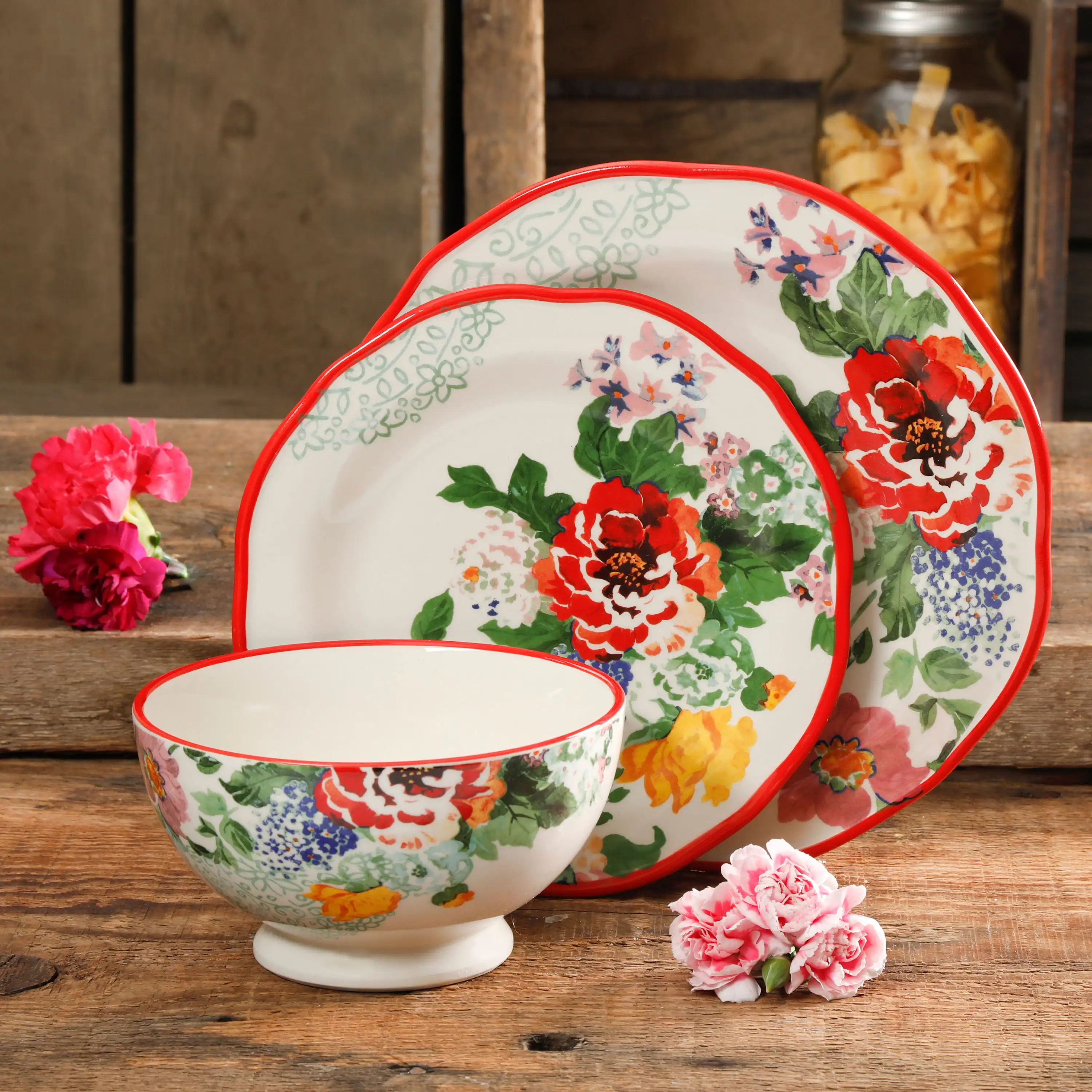 

Free Shipping Country Garden 12-Piece Dinnerware Set