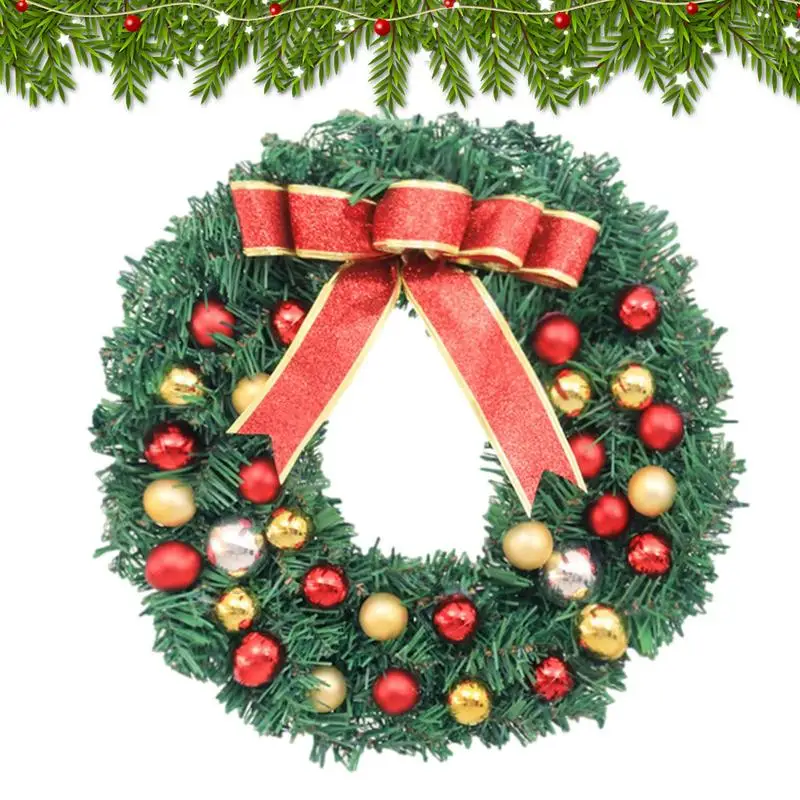 

Lighted Christmas Wreath Artificial Christmas Garland Front Door Decoration Lighted Christmas Door Wreath With Bow Ball Hanging