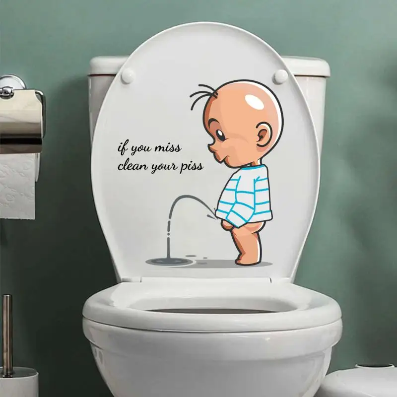 

Funny Children's urination English logo Warning Toilet Stickers Cartoon Wall Sticker Decor WC Toilet Lid Decals DIY Decoration