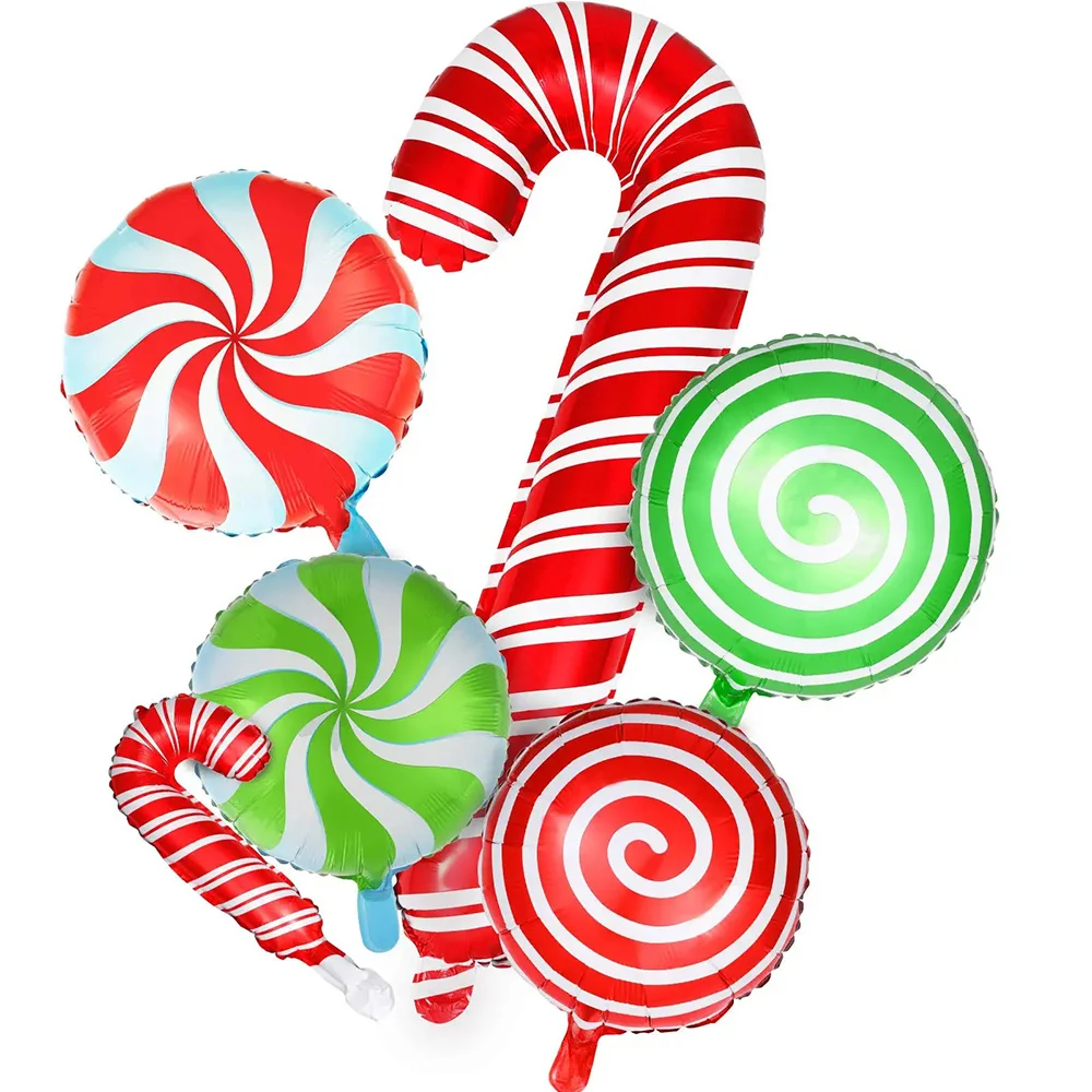 

6Pcs Set Christmas Candy Foil Balloon Cane Sweet Candies Swirl Balloons for Candies Theme Party Birthday Decoration Supplies