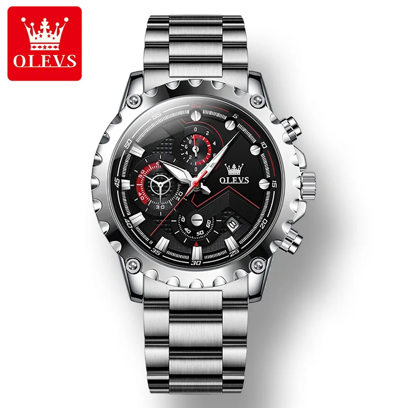 

OLEVS 2873 Genuine Leather Strap Sport Watch for Men Quartz Waterproof Multifunctional Large Dial High Quality Men Wristwatch