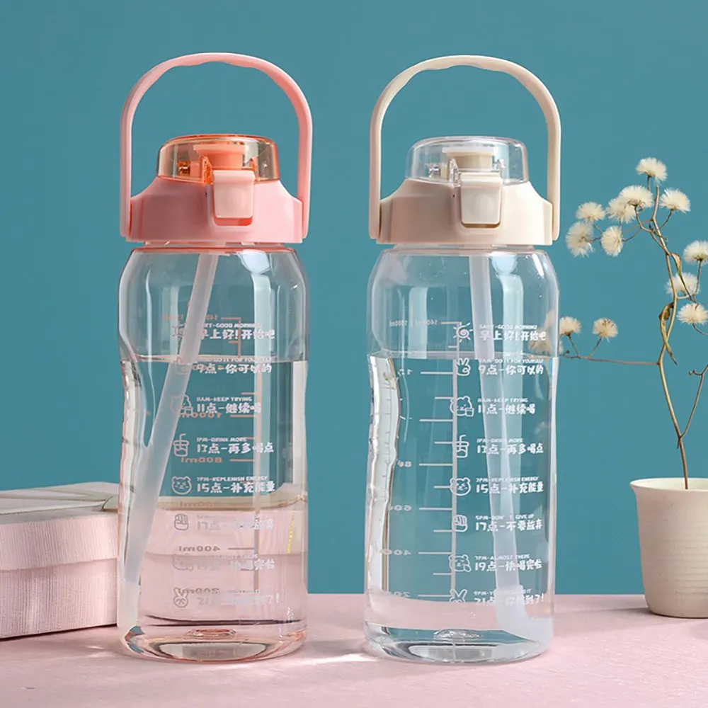 

1.5L Sports Water Cup Straw for Camping Hiking Traveling Running Sippy Cup Gradient Anti-drop with Time Scale Water Juice Cup