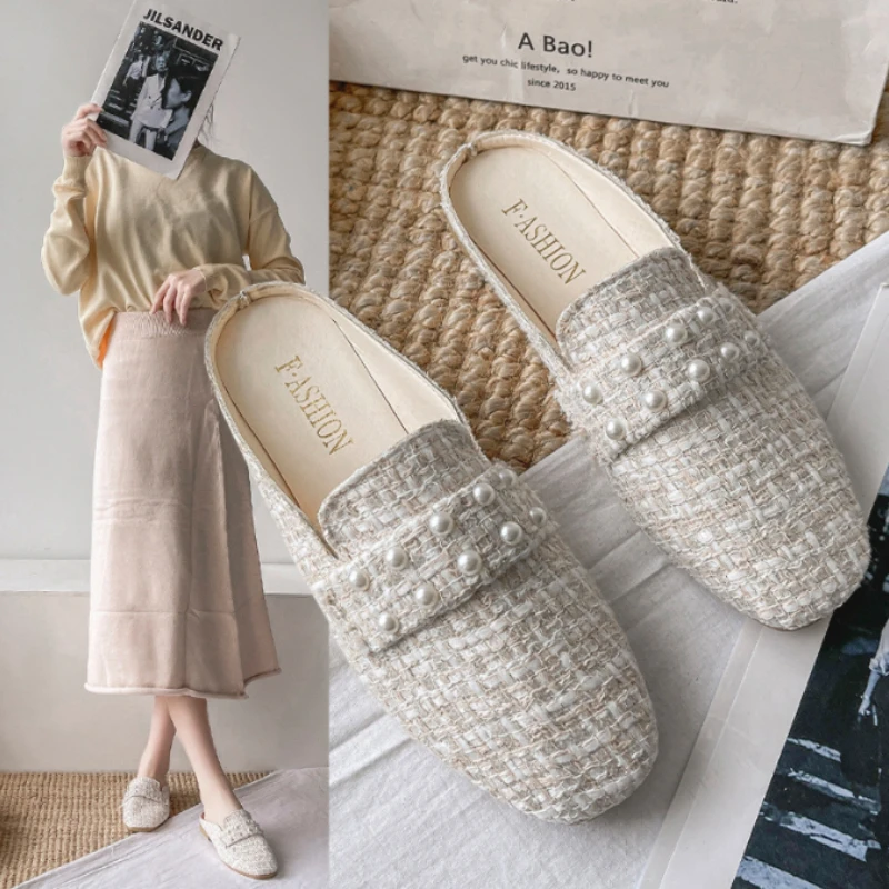 

Slipper Women Mules Fashion New In Elegant Square Closed Toe Flat Slippers Ladies Shoes Casual Leather Slides Zapatos Mujer