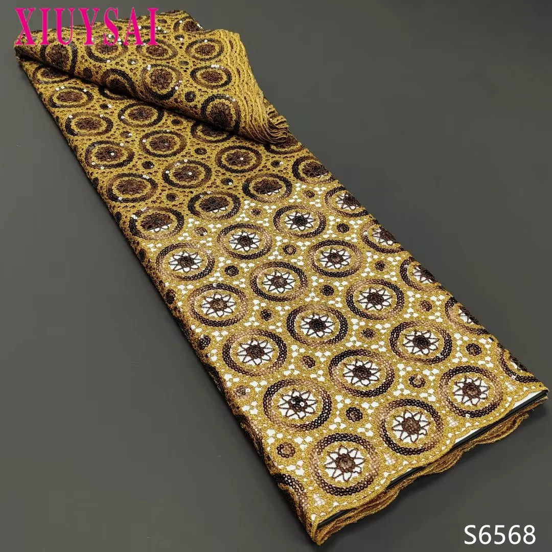 

African Organza Lace Fabric 2023 High Quality French Lace With Sequins Fabric For Women Dresses 5Yard/lot