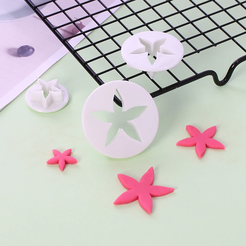 

3Pcs Wedding Pentapetal Flower Cookie Press Stamp Calyx Embosser Cutter Fondant Mould Cake Baking Molds Tools Kitchen Biscuit