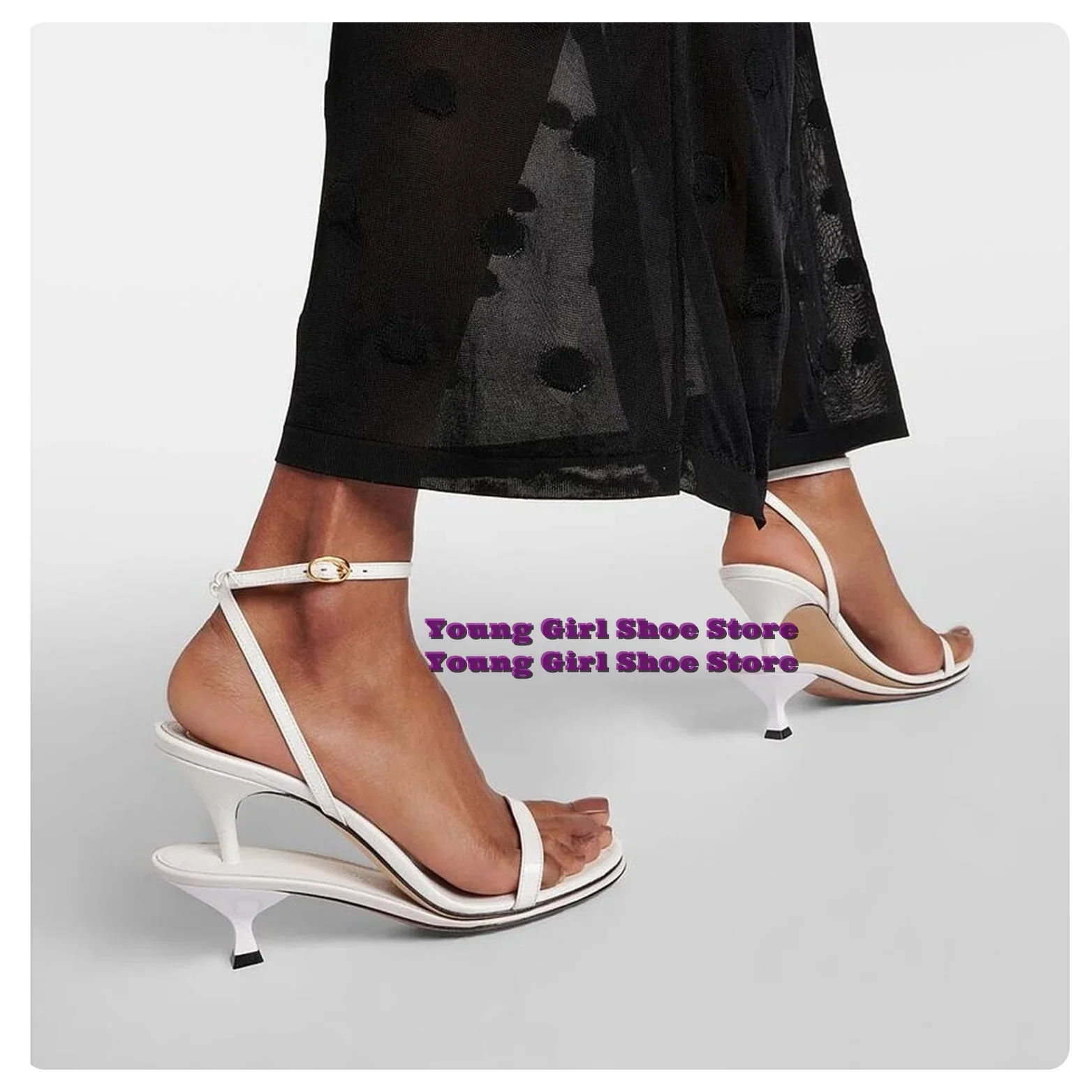 Женские босоножки на двойном высоком каблуке Strange Heels с ремешком щиколотке и