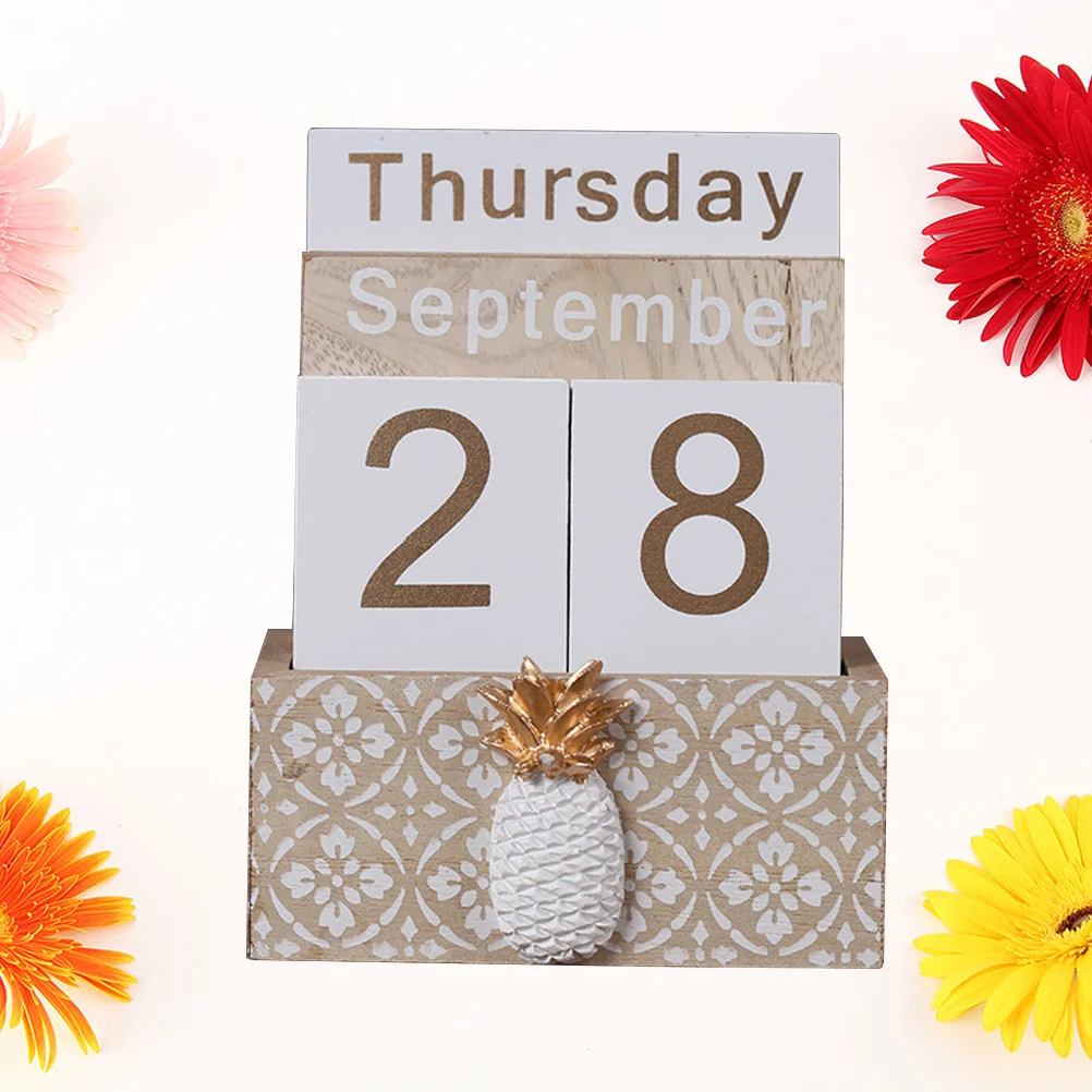 

Calendar Wooden Desk Block Perpetual Wood Date Crafts Home Desktop Decor Display Vintage Reusable Office Rustic Calendars Month