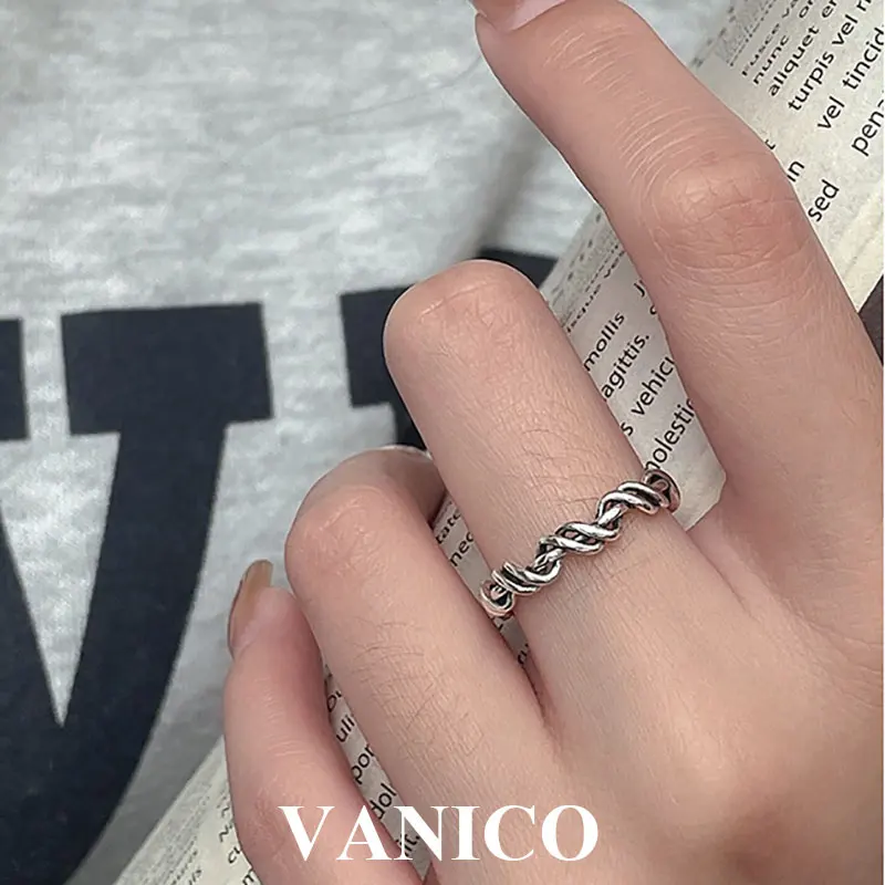 

Vintage Retro Twist Open Ring 925 Sterling Silver Simple Twisted Eternity Band Stackable Rings for Women Korean Trendy Jewelry