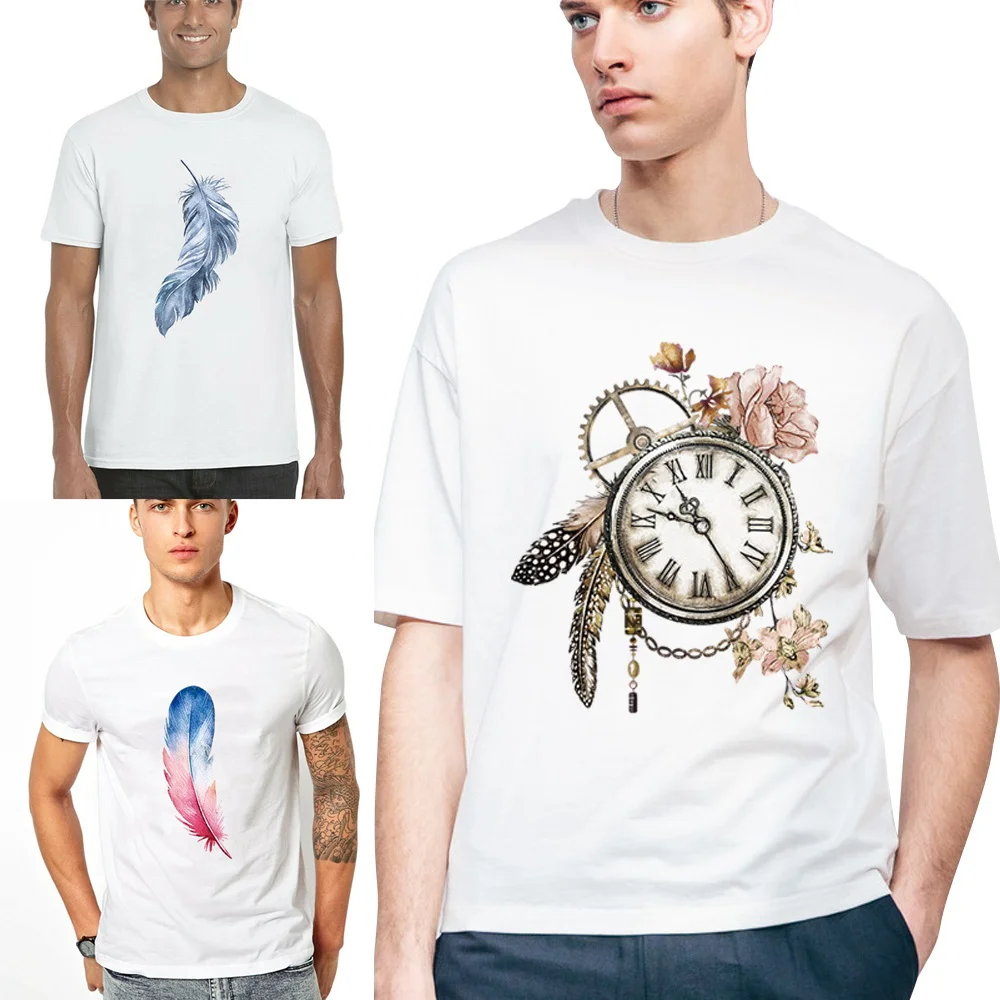 

Summer Short Sleeve T-shirt Color Feather Printing Fashion Clothes T Shirt for Men Top O-neck Youthful Comfortable Pullover Tees