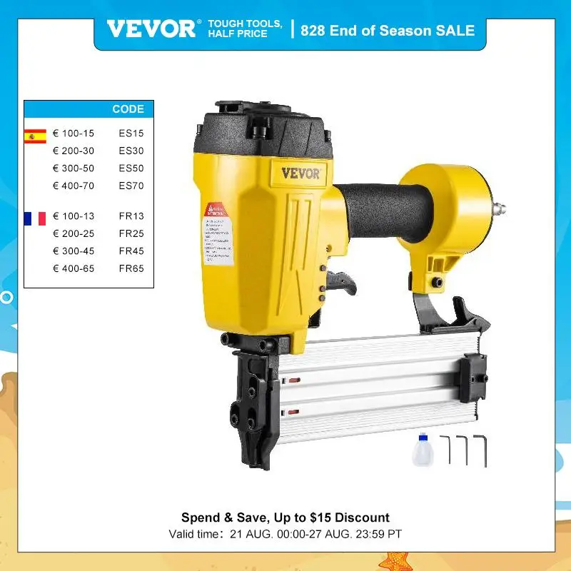 VEVOR ST64 Pneumatic Concrete T Nailer Framing Nailer Home Decoration DIY 14-Gauge Nail Gun Steel Frame Woodworking Air Stapler 