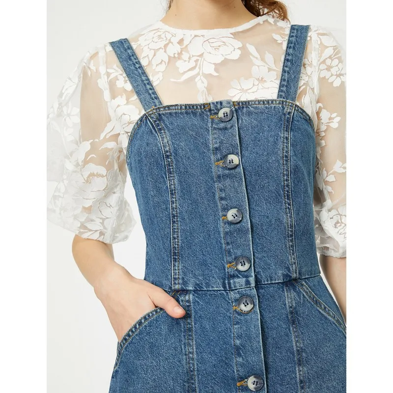 

Pocket Detail Jean Dress Women Summer Dress Casual Long Prom Midi Maxi