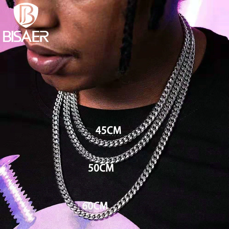 

BISAER Cuban Necklace For Men Women Titanium Punk Link Neck Chain Chokers Vintage Silver Tone Metal Gift Jewelry Trend STN734