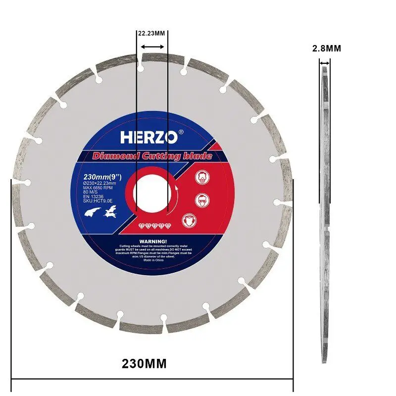 Алмазная пила HERZO 230 мм для угловой шлифовальной машины по дереву