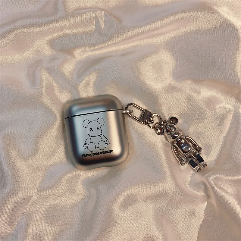 

Silver Matte Electroplated Fashion Bear Case for AirPods Pro2 Airpod Pro 1 2 3 Bluetooth Earbuds Protective Earphone Case Cover