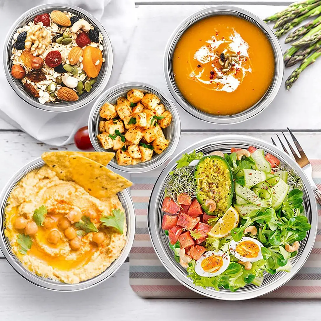 5 штук миски для смешивания Салатница из нержавеющей стали Штабелируемая