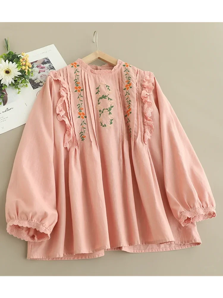 Уникальная плиссированная хлопковая рубашка с рюшами и воротником-стойкой