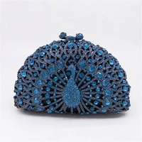 factory price ladies beaded party bags peacock shape wedding clutch crystal woman handbag high quality indian evening purse