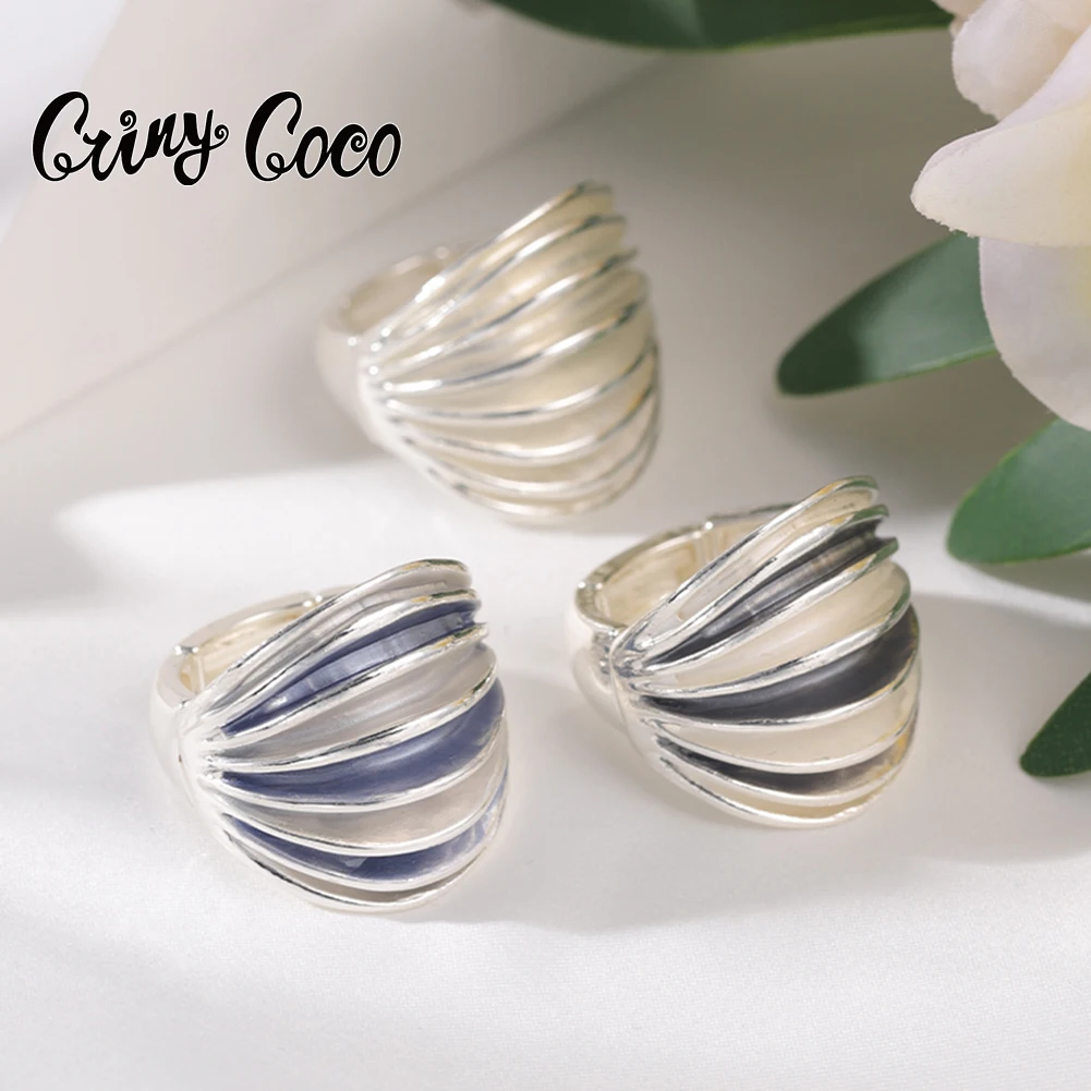 

Cring Coco Ring Fashion Female Silver Plated Finger Blue Gray Color Rings Jewelry Zinc Alloy for Women Girlfriend Party Holiday