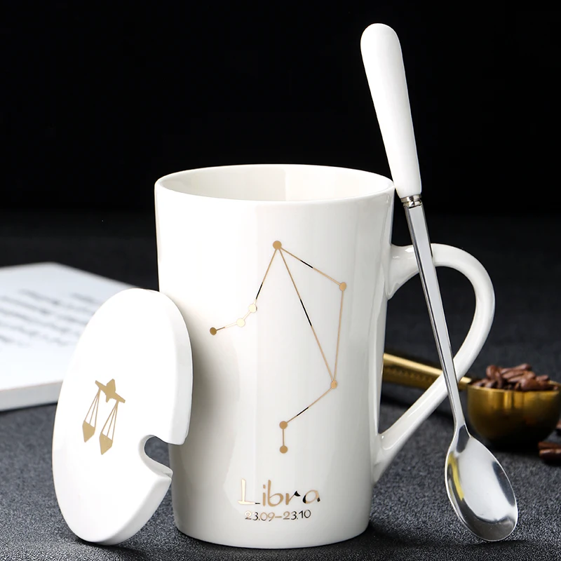 

12 Constellation Zodiac Ceramic Mug with lid Coffee Mugs Creative Personality Cup 400ml Lead-free