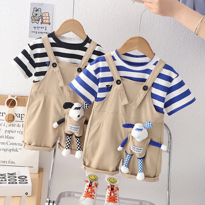 

Boys Clothes Sets Summer 2023 Children's T-shirts Overall Shorts 2pcs Tracksuits For Baby Girl 5 Years Kids Sports Suit Outfits