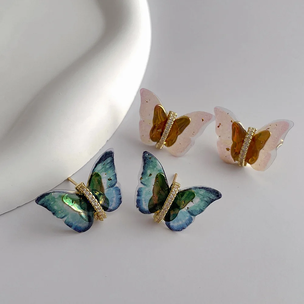 

Korean Retro Design Colorful Butterfly Earrings for Women Temperament Sweet and Cute Fashion Zircon Jewelry