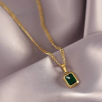 european and american gold stainless steel chain green square pendant necklace fashion luxury jewelry for womens clavicle chain