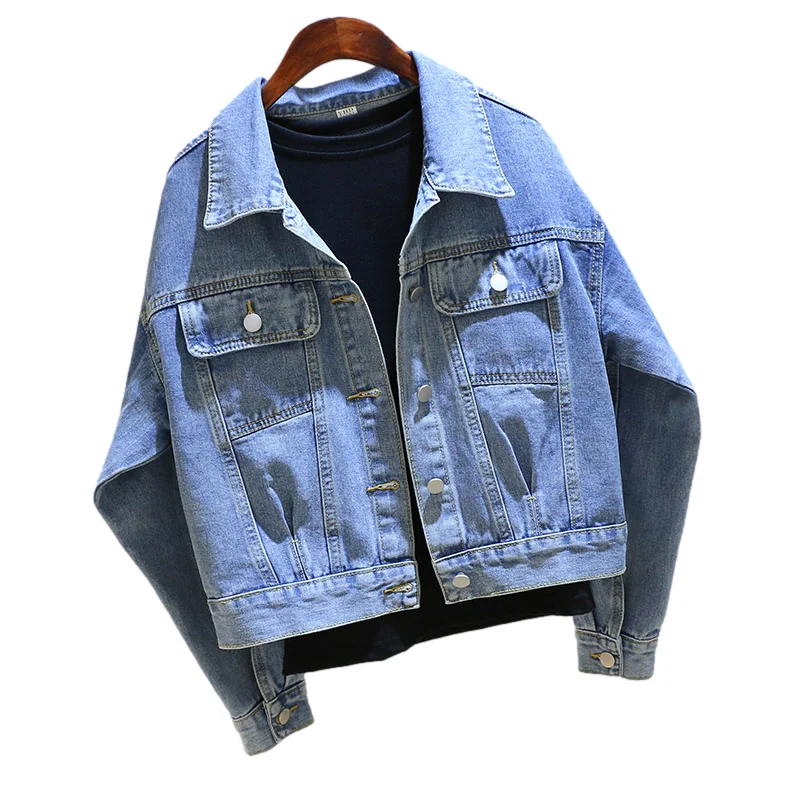 

Autumn Vintage Blue Big Pocket Denim Jacket Women Korean Loose Casual Short Cowboy Outerwear Harajuku Jeans Jacket Coat Female