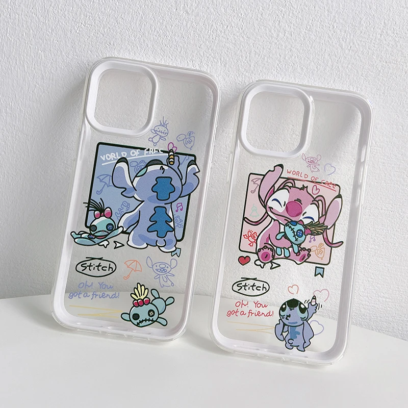 

Disney Stitch Couple Cartoon Phone Case for iPhone 11 12 13 mini pro XS MAX 8 7 Plus X XR Cover