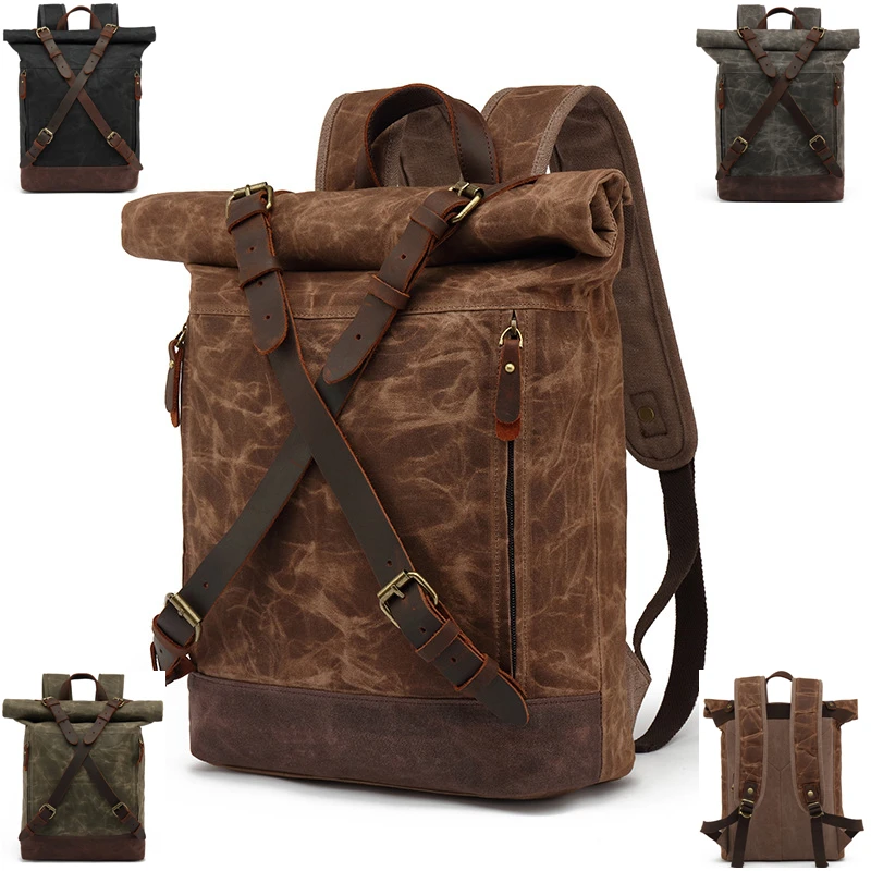 CFUN YA Luxury Women Men Backpack Canvas Genuine Leather Backpacks Anti-Theft Bag Unisex Rucksack Laptop Daypacks Large Mochilas
