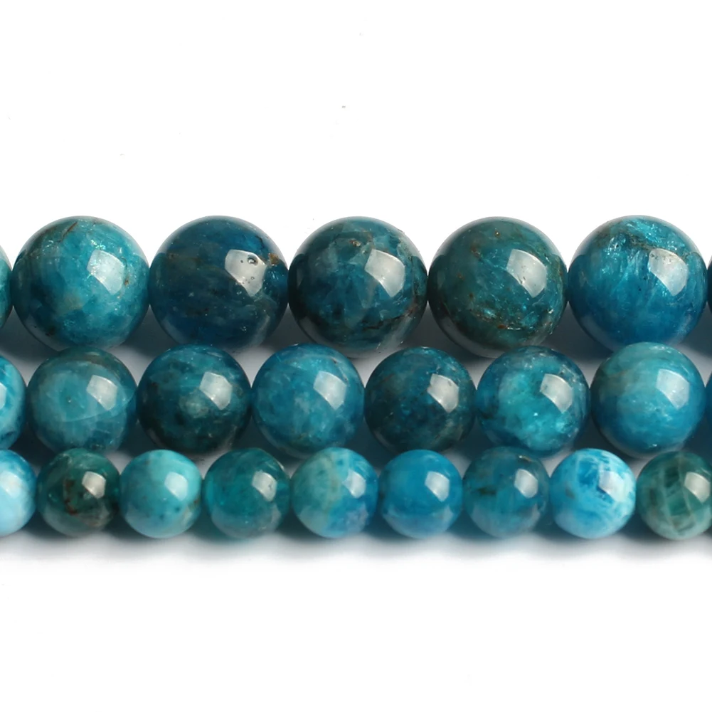 Круглые Гладкие бусины А + синего апатита для изготовления ювелирных изделий
